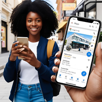 Woman holding phone with map